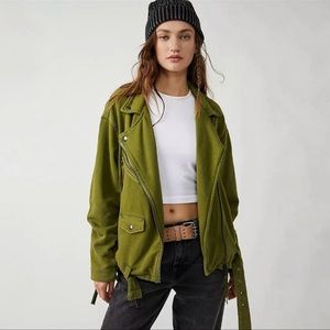 Nwt Free People Rebel Rebel oversized moto jacket Olive